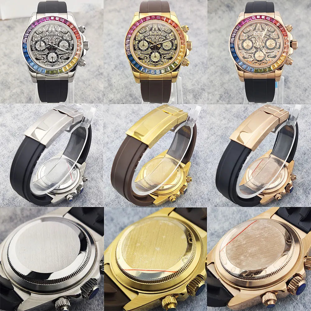 39mm men's watch VK63 movement quartz chronograph sapphire glass gemstone dial luxury business men's waterproof wristwatch
