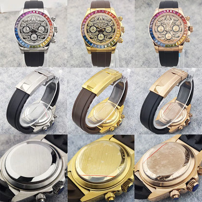 39mm men's watch VK63 movement quartz chronograph sapphire glass gemstone dial luxury business men's waterproof wristwatch