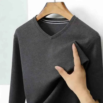 All-season Men's Light Gray V-neck Long Sleeve Knitwear Comfortable Casual Pullover for All Occasions
