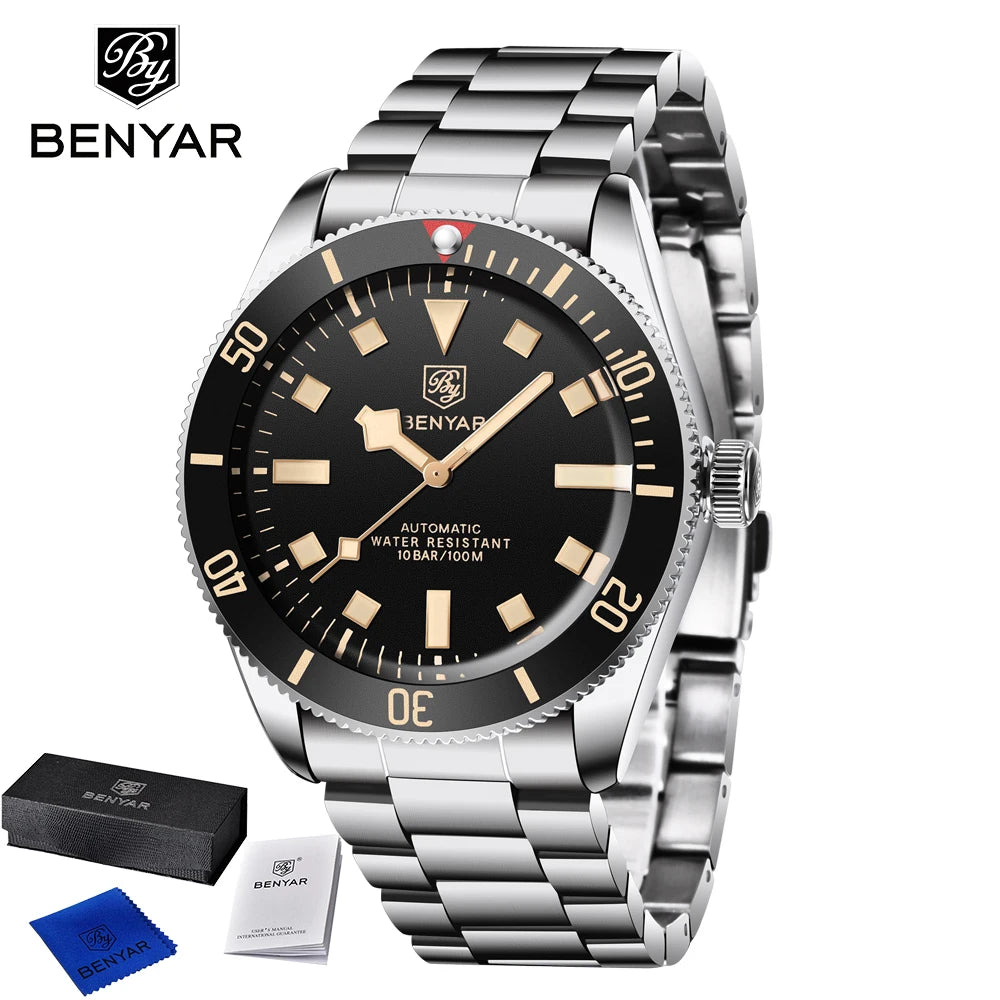 2025 New BENYAR Automatic Watches Men's watch Luxury Mechanical Wristwatch Top Stainless Steel Waterproof Sports Clock Man Gifts