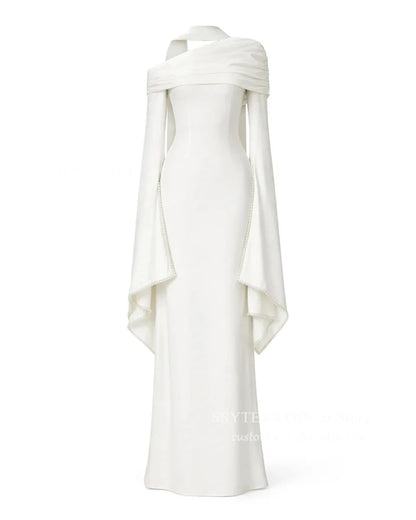 SSYTENS Modest Ivory Wedding Dresses Long Sleeves Formal Prom Gowns One Shoulder Pearls Elegant Wedding Party Dresses Customized