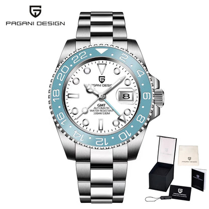 New PAGANI DESIGN GMT Watch Men's Luxury Sapphire Automatic Mechanical Watch 40MM Stainless Steel Waterproof Gift Box Watch