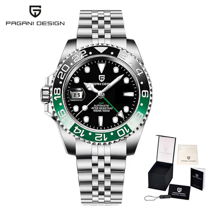 New PAGANI DESIGN GMT Watch Men's Luxury Sapphire Automatic Mechanical Watch 40MM Stainless Steel Waterproof Gift Box Watch
