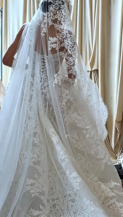 Customized Strapless Sweetheart Bride Dress Wedding Waist Tight corset Full Lace Church Training Wedding Dress