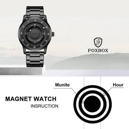 LIGE FOXBOX Fashion Man Magnetic Watch Unique Dial Business Stainless Casual Srolling Bead Waterproof Quartz Men's Watches Gifts