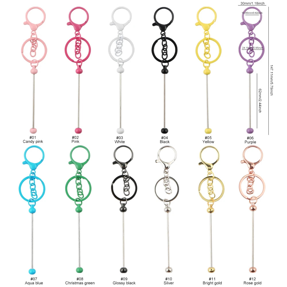 Wholesale 50/100/200Pcs Metal Beaded Keyring Beadable Lobster Claw Clasp Keychain DIY Car Keychain Bag Decor For Jewelry Making