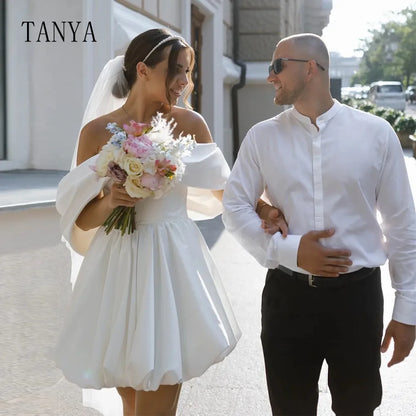 Sweetheart Neckline Short Wedding Dresses Off The Shoulder A Line Knee Length Simple Bridal Gown Home Coming Dress TSWD343