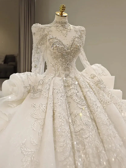 Luxurious A-Line Crystal Bead Decoration Women's Wedding Dress Sexy Tight Corset Church Bride Dress Robe De Mariage Customized