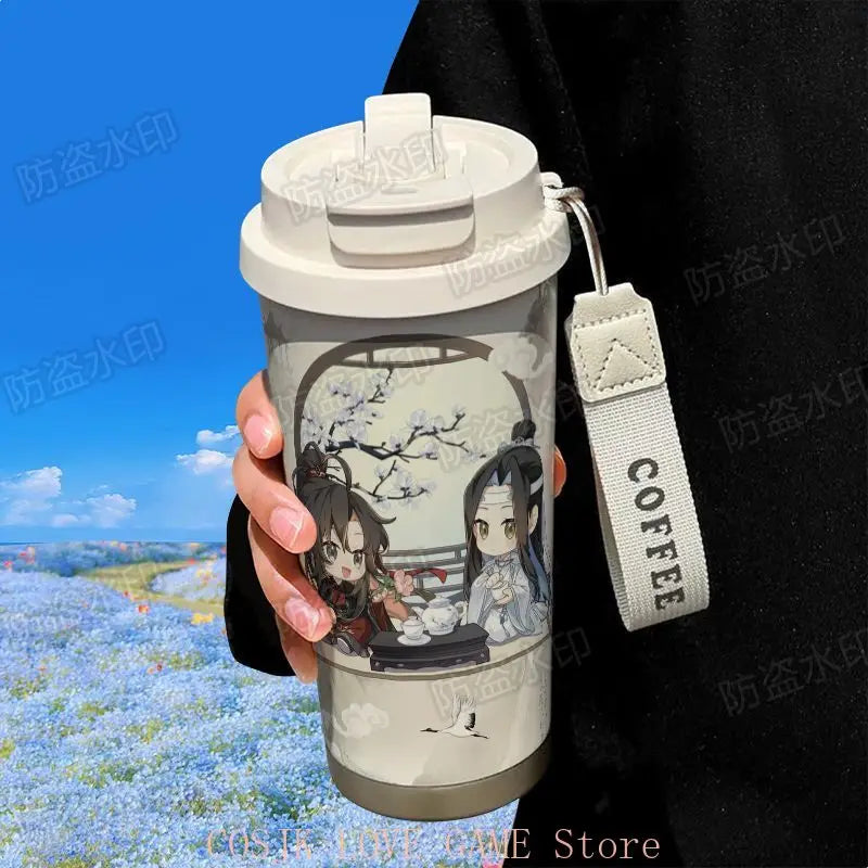 Anime MDZS Wei wuxian Lan wangji 316 Stainless Steel Water Bottle Thermos Straw Water Cup Large Capacity Coffee Water Cup Gift