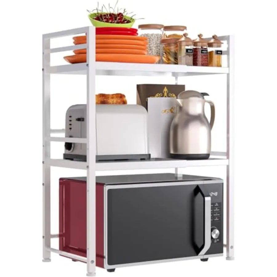 Microwave Oven Rack, Expandable Microwave Stand Kitchen Countertop Organizer Utensils Storage, Carbon Steel Over Microwave Shel