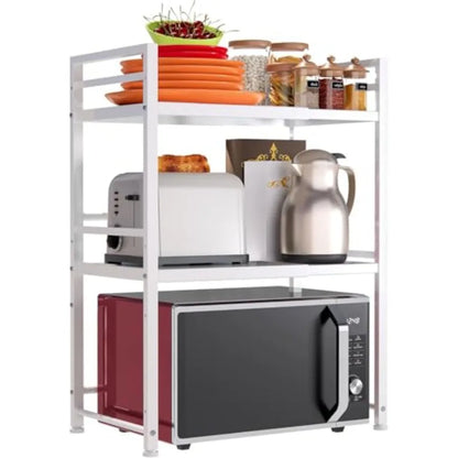 Microwave Oven Rack, Expandable Microwave Stand Kitchen Countertop Organizer Utensils Storage, Carbon Steel Over Microwave Shel
