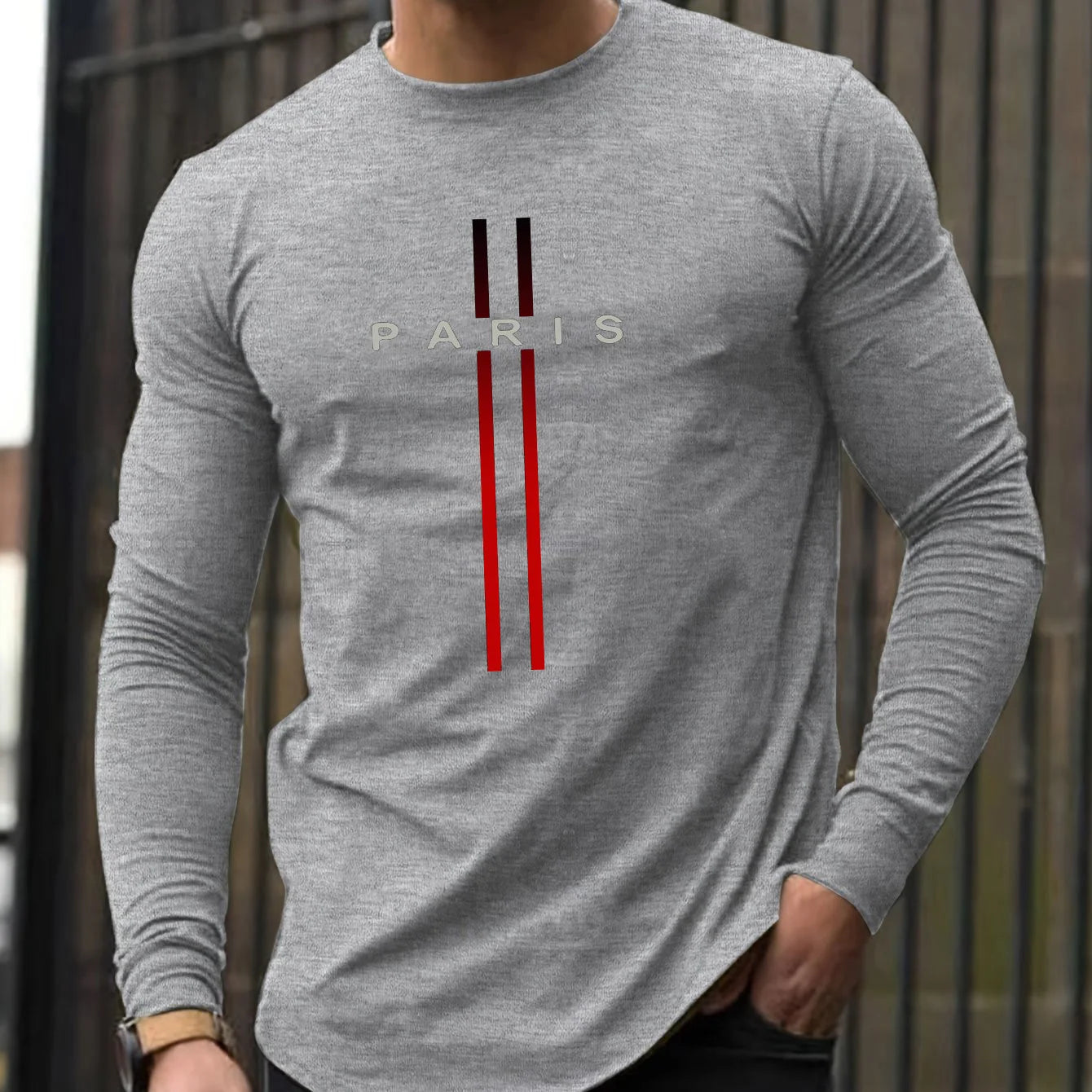 100% pure cotton men's long sleeved rounded neck T-shirt