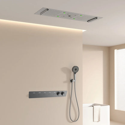 300*900mm  Bathroom Ceiling LED Thermostatic Smart Shower Faucet Set with Rainwater Waterfall Led Shower Head Set
