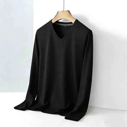 All-season Men's Light Gray V-neck Long Sleeve Knitwear Comfortable Casual Pullover for All Occasions