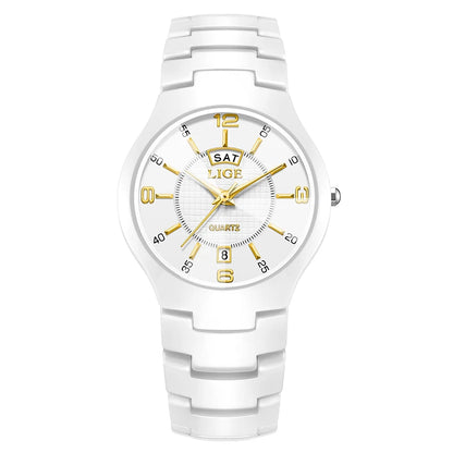 LIGE Luxury Elegant Quartz Women Watches Fashion Ceramics Small Dial Ladies Watch Date Week Display Woman Wristwatch Reloj Mujer