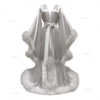 Flare Sleeves Bridal  Nightgown Silk Long Wedding Scarf Dress Gown