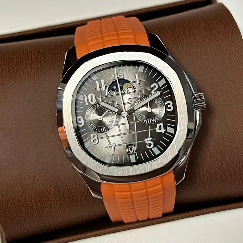 2026 new day and night non working luxury automatic mechanical watch stainless steel case rubber strap men's casual watch