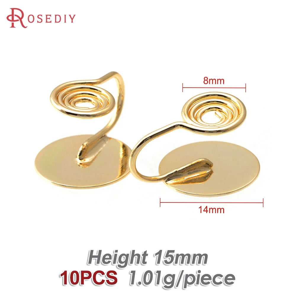 10PCS 4MM~14MM 18K Gold Color Brass with Trays Bezels Settings Earrings Clips High Quality Diy Women's Earrings Jewelry Making