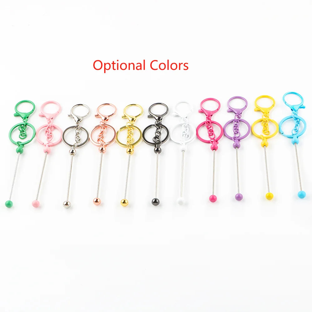 Wholesale 50/100/200Pcs Metal Beaded Keyring Beadable Lobster Claw Clasp Keychain DIY Car Keychain Bag Decor For Jewelry Making