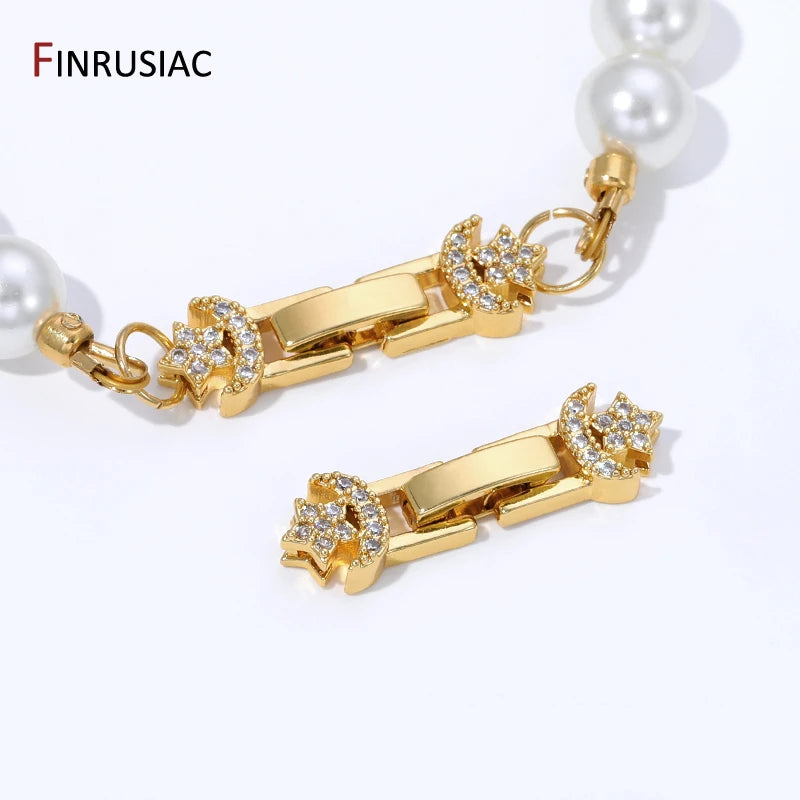 18K Gold Plated Brass Pearl Clasp Connector,Clasps For Bracelet,Zircon Fasteners Lock Clasps For DIY Jewelry Making Supplies