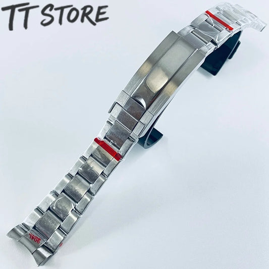 20mm Width 904L Solid Stainless Steel Watch Band Brushed Polished Oyster Bracelet Folding Buckle Glide Lock Clasp