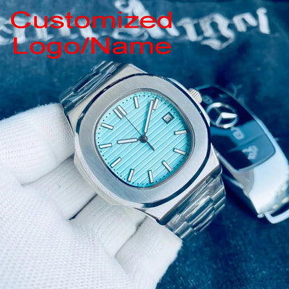 Customized Logo/Name Premium Luxury Men Automatic Mechanical Watches Special Bezel Shape Luminous Dial Stainless Steel Strap