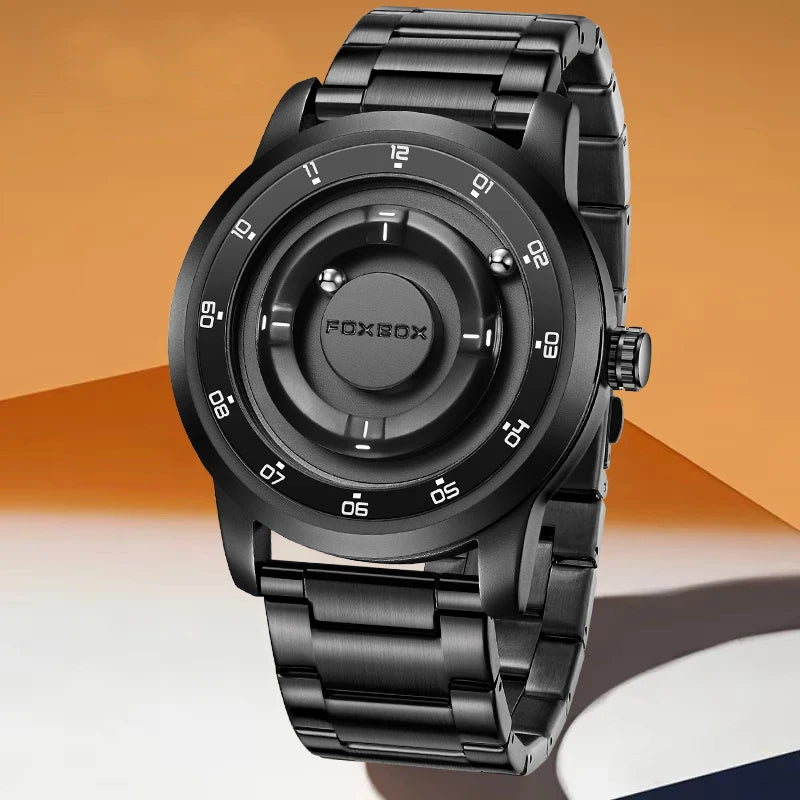 LIGE FOXBOX Fashion Man Magnetic Watch Unique Dial Business Stainless Casual Srolling Bead Waterproof Quartz Men's Watches Gifts