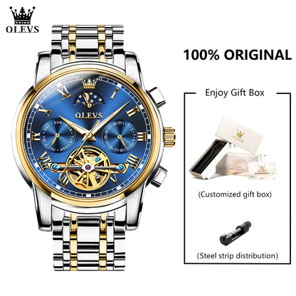 OLEVS 6617 Men's Classic Mechanical Watch Waterproof Business Stainless Steel Strap Watch  Sun And Moon 30M Waterproof Watch