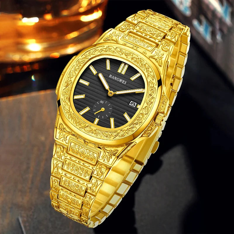 BANGWEI Men's Watch Classic Business Men Wristwatch Square Dial Date Waterproof Male's Quartz Watch Luminous Clock Reloj Hombre