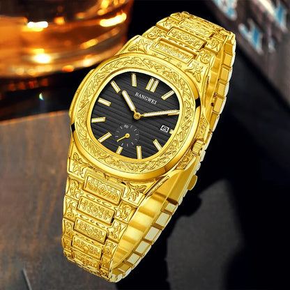 BANGWEI Men's Watch Classic Business Men Wristwatch Square Dial Date Waterproof Male's Quartz Watch Luminous Clock Reloj Hombre