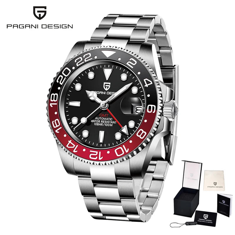 New PAGANI DESIGN GMT Watch Men's Luxury Sapphire Automatic Mechanical Watch 40MM Stainless Steel Waterproof Gift Box Watch