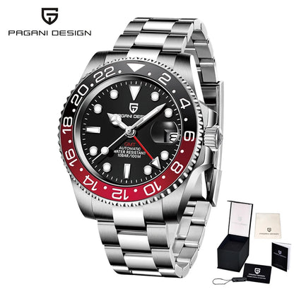 New PAGANI DESIGN GMT Watch Men's Luxury Sapphire Automatic Mechanical Watch 40MM Stainless Steel Waterproof Gift Box Watch