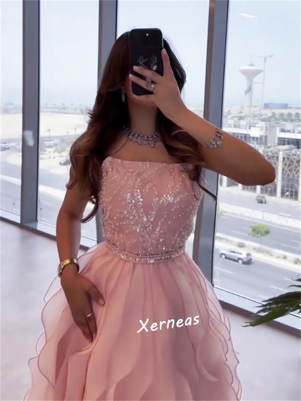 Customized Organza Sequined Strapless A-line Long Dresses Bespoke Occasion Luxury Evening Gown Gorgeous Elegant Glitter