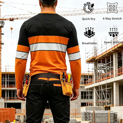 Autumn High Quality Bright Colors Striped Work Uniform Men's Long-sleeved T-shirt Breathable Casual O-Neck Safety Work Clothes