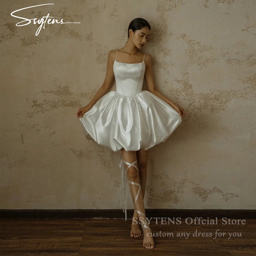 SSYTENS Simple Spaghetti Straps A-Line Wedding Dresses Sleeveless Elegant Short Bride Gown Mini Bridal Dress Vestido de novia