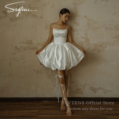 SSYTENS Simple Spaghetti Straps A-Line Wedding Dresses Sleeveless Elegant Short Bride Gown Mini Bridal Dress Vestido de novia