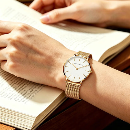 Women's Watch Hannah Martin Brand Stainless Steel Mesh Strap 36mm Silver Minimalist Dial Japanese Quartz Movement 6.9mm Slim Clock 3Bar Life Waterproof Local Fast Shipping Women Watch