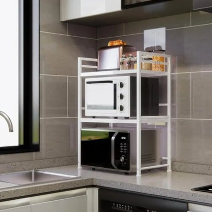 Microwave Oven Rack, Expandable Microwave Stand Kitchen Countertop Organizer Utensils Storage, Carbon Steel Over Microwave Shel