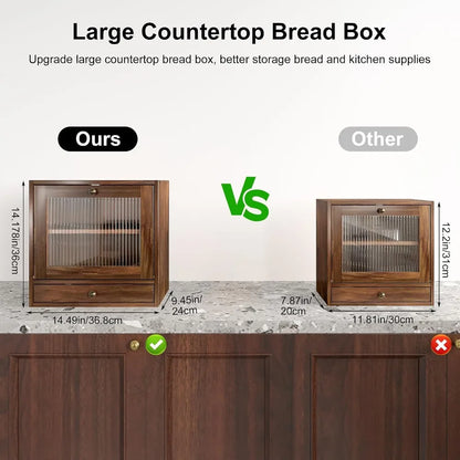 Large Capacity Wooden Bread Box for Kitchen Countertop with Ventilation Holes, Adjustable Shelf, Vintage Farmhouse Design, Keeps Bread Fresh Longer, Retro Brown