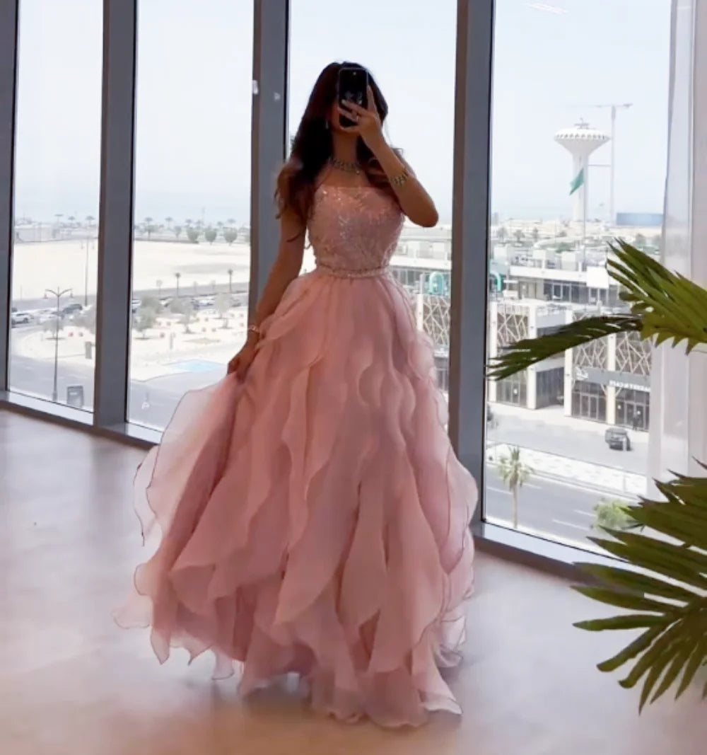 Customized Organza Sequined Strapless A-line Long Dresses Bespoke Occasion Luxury Evening Gown Gorgeous Elegant Glitter