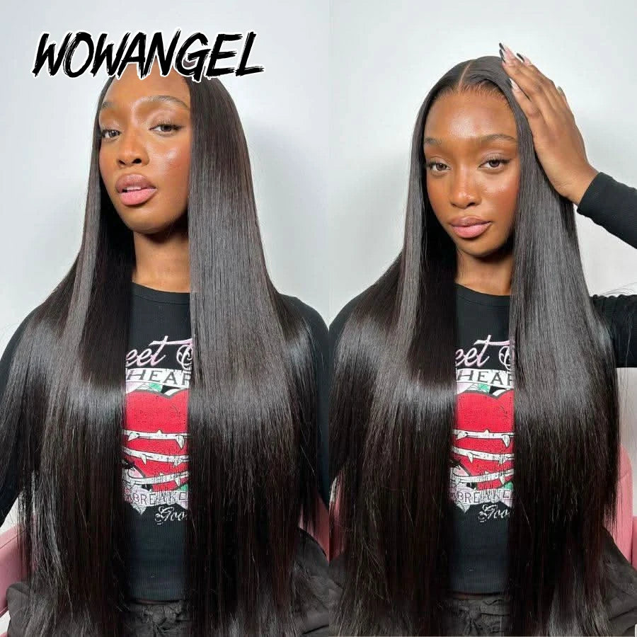 WOWANGEL Straight Lace Front Wigs 100% Human Hair 13X6 HD Lace Full Frontal Wig Pre Plucked Brazilian Human Hair Wigs For Women