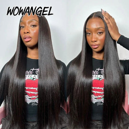 WOWANGEL Straight Lace Front Wigs 100% Human Hair 13X6 HD Lace Full Frontal Wig Pre Plucked Brazilian Human Hair Wigs For Women
