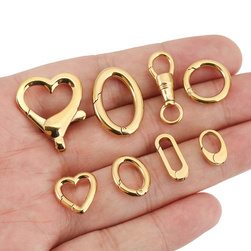 2pcs Stainless Steel Clasp Strong Oval Heart Round Polished Lobster Clasp Hook Connector DIY Necklace Jewelry Making Accessories