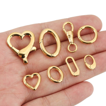 2pcs Stainless Steel Clasp Strong Oval Heart Round Polished Lobster Clasp Hook Connector DIY Necklace Jewelry Making Accessories