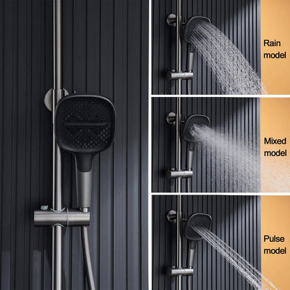 Smart LED Digital Display Temperature Rainfall Bathroom Shower System Gun Grey Brass Wall-Mounted  Thermostatic Shower Set