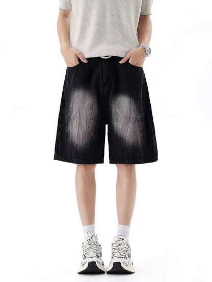 Mens Denim Shorts Jorts Wide Leg Baggy Loose Fit Retro Vintage Summer Casual Straight Comfy Five