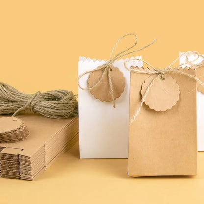 Multi-functional Retro Kraft Paper Gift Box Refilling with Rope Tag Candy Packaging Bag DIY Birthday Party Favors Box Wedding