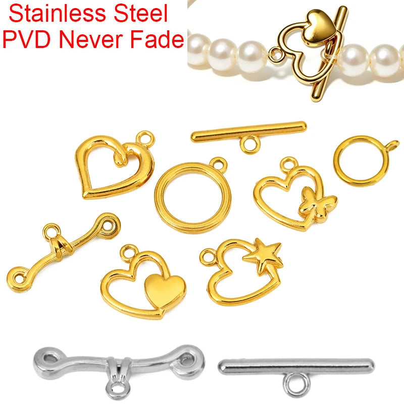 5sets PVD Never Fade Stainless Steel OT Clasps Toggle Bracelet Hooks End Necklace Connectors ForDiy Jewelry Making Accessories