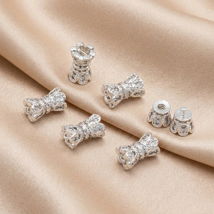 2pcs 18K Gold Plated Cubic Zirconia Screw Buckle Clasp Flower Shaped Double Head Connector Clasp For DIY Jewelry Make Accessory