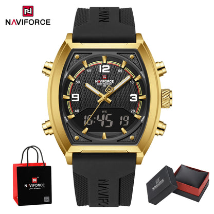 NAVIFORCE Men Dual Display Watch 3ATM Waterproof Luminous Silicone Strap Sport Casual Wristwatch Gifts box